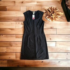 Fashion Bug Vintage Black Floral Embroidered Sheath Little Black Dress Sz Small